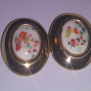 Bergere Earrings Art Glass Vintage Clip Back